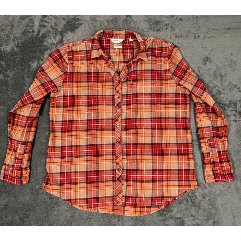 Weatherproof Vintage Shirt Mens Large Orange Plaid Comfort Stretch Flannel L/S